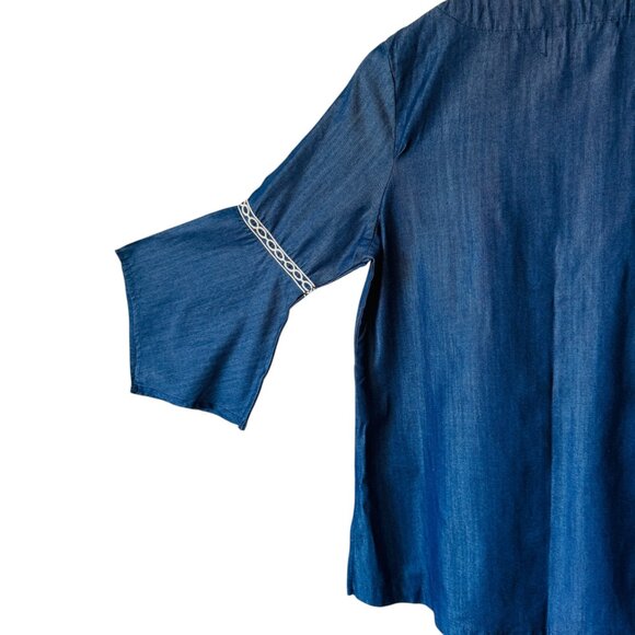 Shyanne Sm Top Tunic Boho Western Festival 3/4 Sleeve Lace Up V Neck Embroidered - Picture 6 of 16